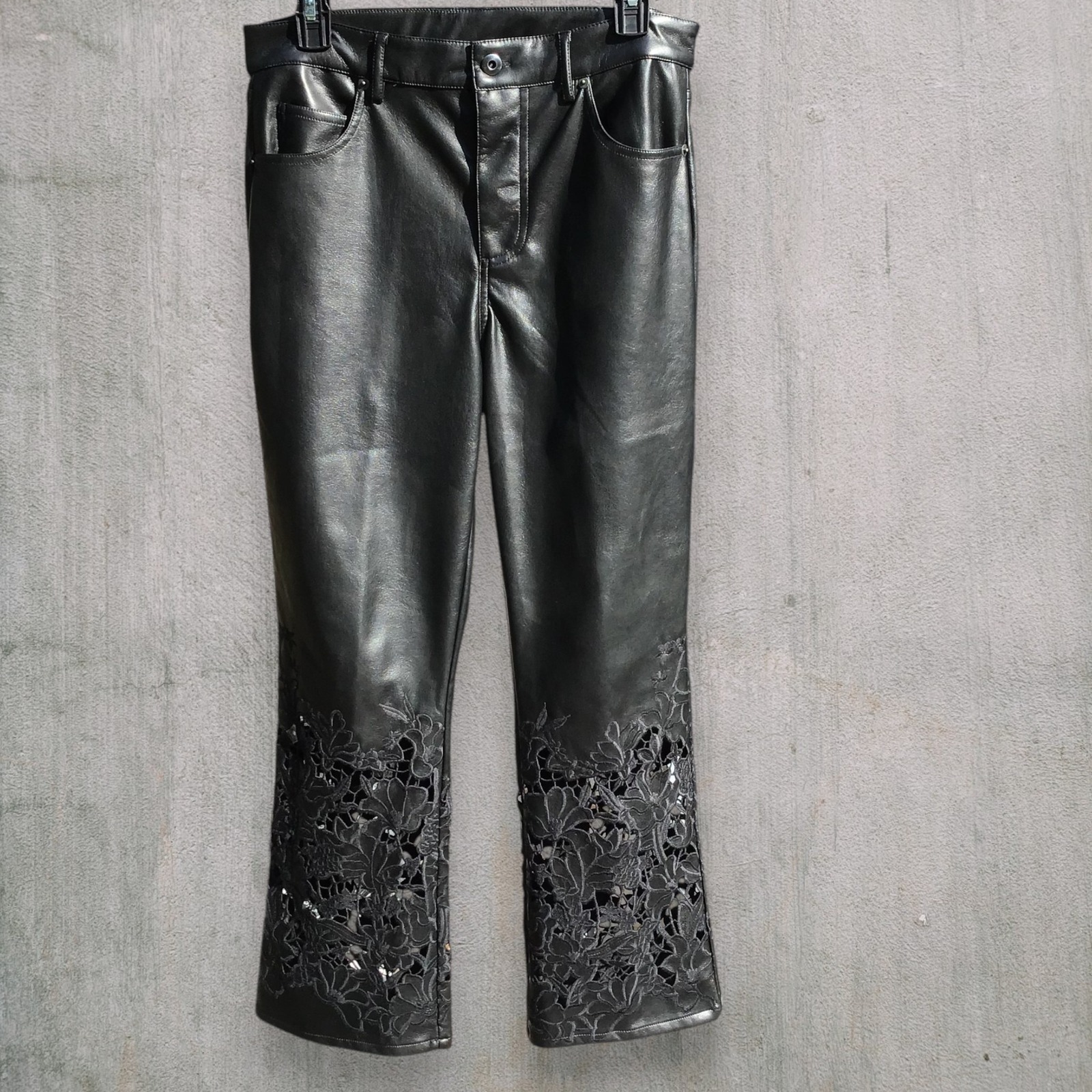 Johnny Was Jade Portia Vegan Leather Cut Out Embroidered Cropped Pants Size 29
